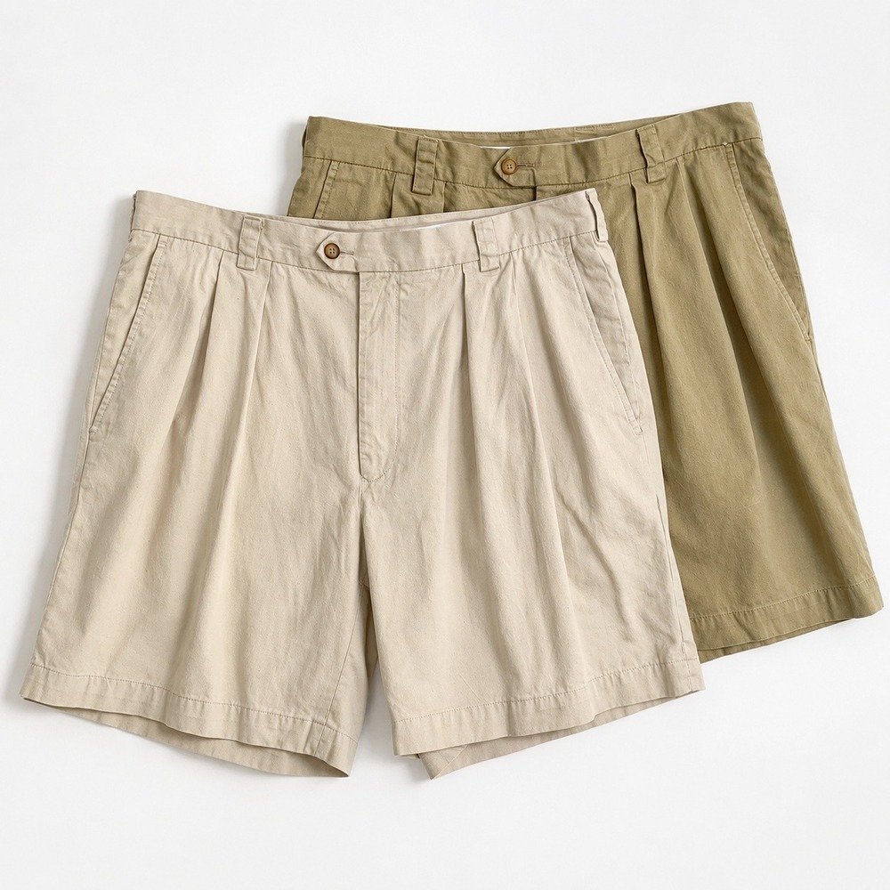 John W. Nordstrom 38W (Set of 2) Mens Pleated Chino Shorts Beige Dark Khaki